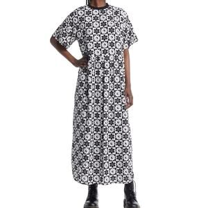 Lala Never Too Much Maxi Dress, Mod Monochrome Yin Yang Floral Print, Large, NWT